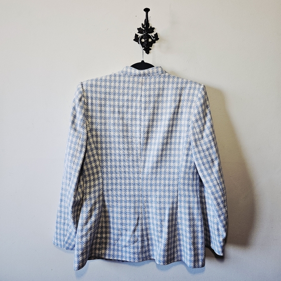 NWT Zara Houndstooth Lapelless Blazer Size L Blue White Jacket - Picture 3 of 4